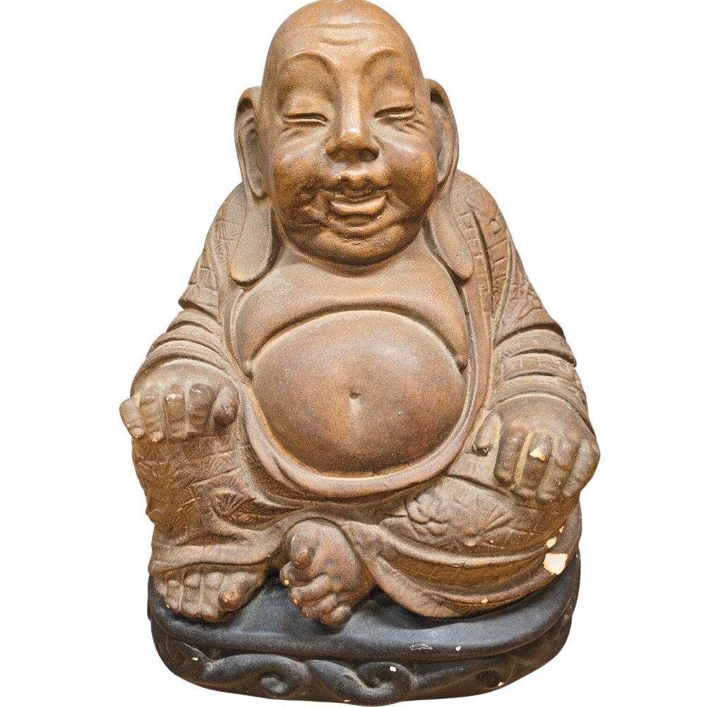 VTG Buddha Statue 9"x7"x7" Heavy Ceramic Laughing Hotei big belly budda budai
